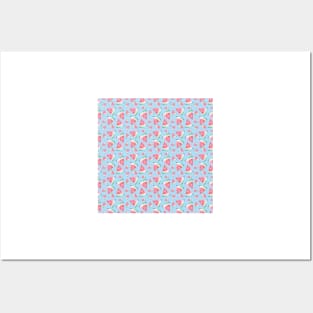 Watercolor Watermelon Pattern - Baby Blue and Coral Color Posters and Art